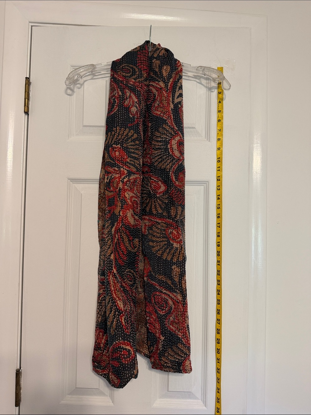 Boho Paisley Knit Scarf - Black, Red & Tan